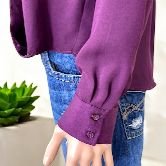 Banana Republic Long Sleeves Pieced Wrap Elderberry Glo Blouse - Picture 9 of 16